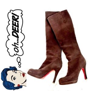 OH DEER! Red Bottommed Brown Suede Platform Boots